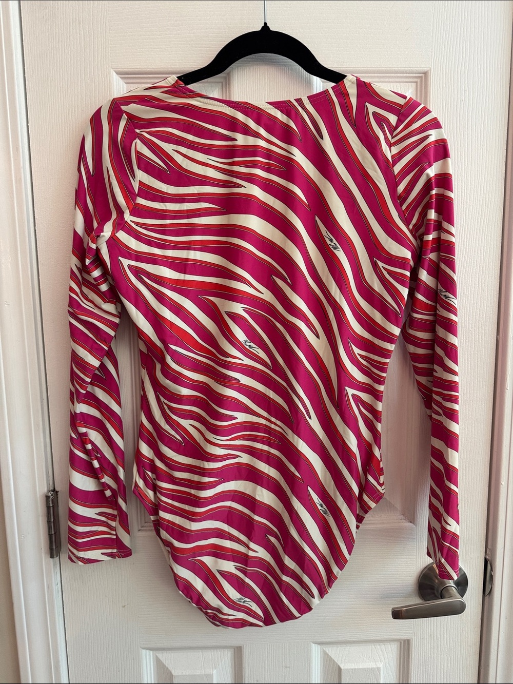 MICHAEL KORS Pink Zebra Print Zip Up Long Sleeve Swimsuit Size 12 - Picture 5 of 6